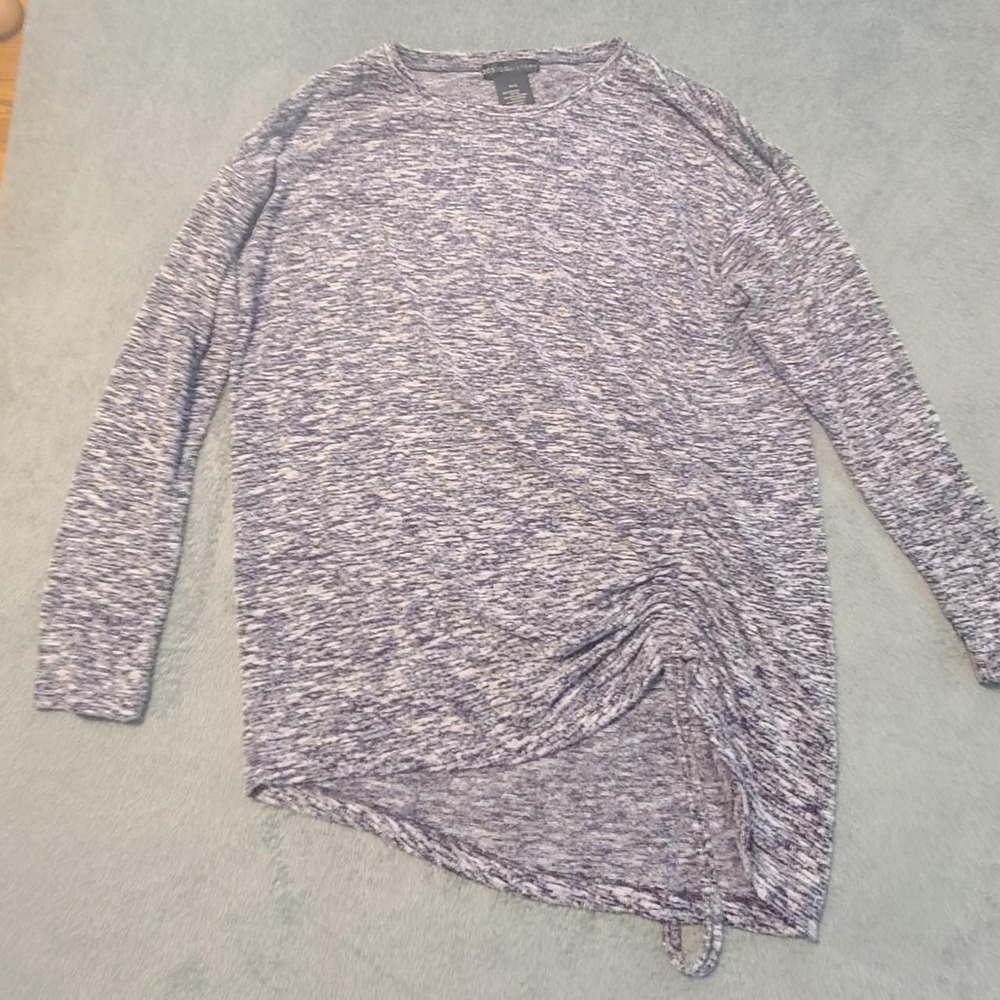 Design History Womens Space Dye Asymmetrical Cinch Side Long Sleeve Top Blue S